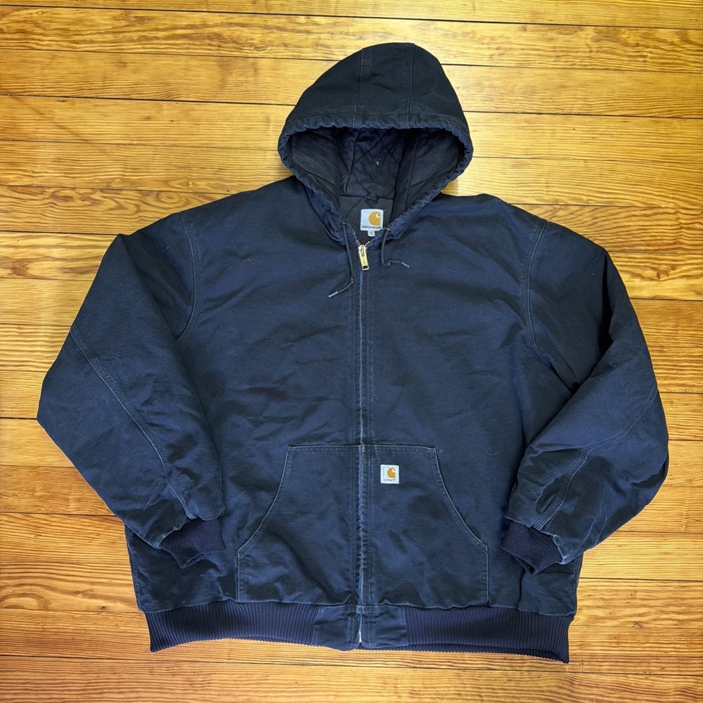 Carhartt Duck Canvas Jacket Mens 4XL Tall J140 Black Hooded Full Zip Made in USA